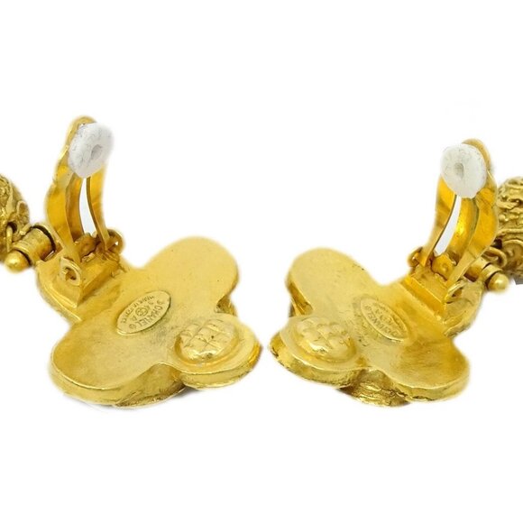 Chanel Fringe Dangle Earrings Clip-On Gold 94A - Picture 2 of 4